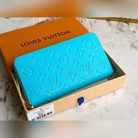 LV Модель M81510 Синий кожаный кошелек с одним застежкой-молнией