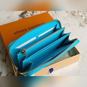 LV Модель M81510 Синий кожаный кошелек с одним застежкой-молнией