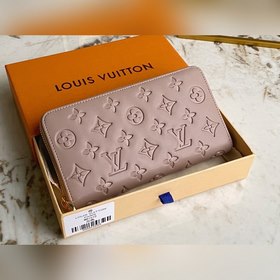 LV Модель M81510 Серый кожаный кошелек с одним застежкой-молнией