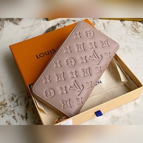 LV Модель M81510 Серый кожаный кошелек с одним застежкой-молнией