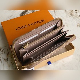 LV Модель M81510 Серый кожаный кошелек с одним застежкой-молнией