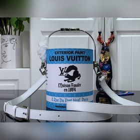 Сумка LV PAINT CAN, синяя с шелкографией, сумка-бакет через плечо