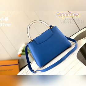 LV Capucines сумка, модель N93799, синий цвет с золотой пряжкой в