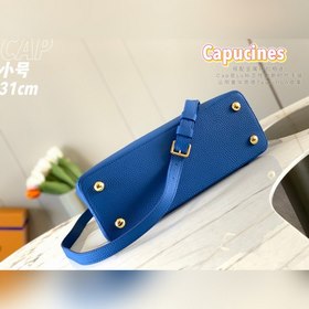 LV Capucines сумка, модель N93799, синий цвет с золотой пряжкой в