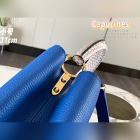 LV Capucines сумка, модель N93799, синий цвет с золотой пряжкой в