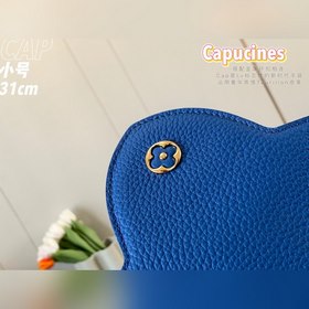 LV Capucines сумка, модель N93799, синий цвет с золотой пряжкой в