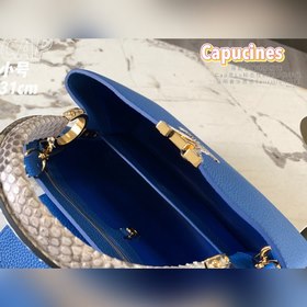LV Capucines сумка, модель N93799, синий цвет с золотой пряжкой в