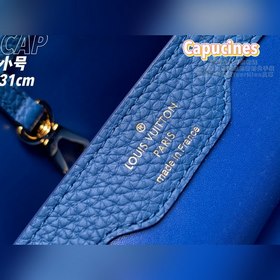 LV Capucines сумка, модель N93799, синий цвет с золотой пряжкой в