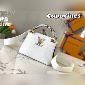 LV Capucines мини-сумка, модель M55921, белая кожа питона с золот