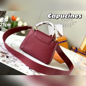 LV Capucines мини-сумка, модель M55921, бордовый цвет с золотой п