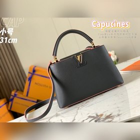 LV Capucines сумка, модель M42259, черный с золотой застежкой Пер
