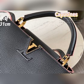 LV Capucines сумка, модель M42259, черный с золотой застежкой Пер
