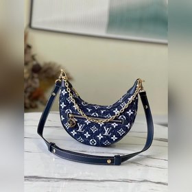 LV полукруглая сумка-багет, модель M81166, джинсовый синий Сумка
