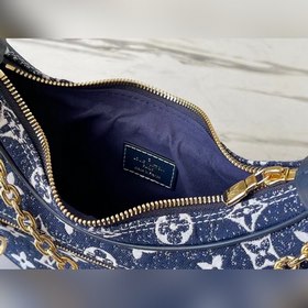 LV полукруглая сумка-багет, модель M81166, джинсовый синий Сумка