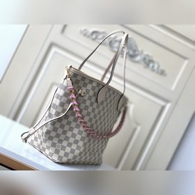 Классическая сумка LV Neverfull, модель N45295, бело-розовый, пле