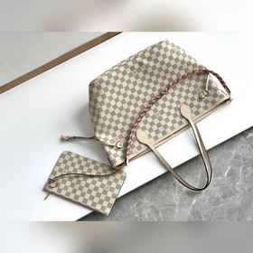 Классическая сумка LV Neverfull, модель N45295, бело-розовый, пле