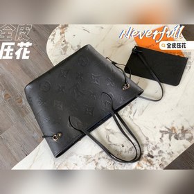 Средняя сумка LV Neverfull, модель M45685, черная с тиснением Эт