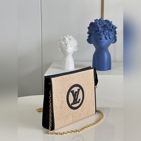 LV Сумка с плетеным цепочкой из рафиа, модель M81366, черная Сум