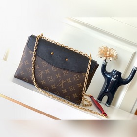 LV Модель M43714 Черная сумка с цепочкой через плечо Кожа являетс