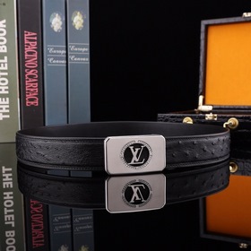 LV Louis Genuine ostrich leather belt with metal buckle Кожа： имп