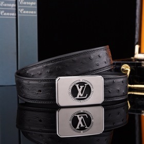 LV Louis Genuine ostrich leather belt with metal buckle Кожа： имп
