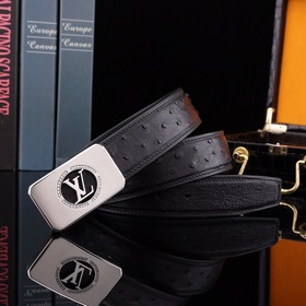 LV Louis Genuine ostrich leather belt with metal buckle Кожа： имп