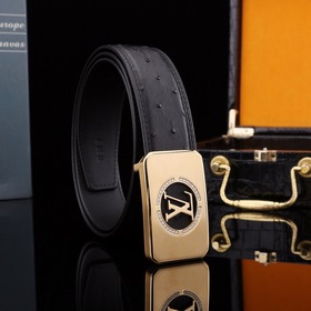 LV Louis Genuine ostrich leather belt with metal buckle Кожа： имп
