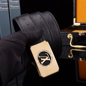LV Louis Genuine ostrich leather belt with metal buckle Кожа： имп