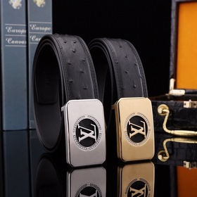 LV Louis Genuine ostrich leather belt with metal buckle Кожа： имп