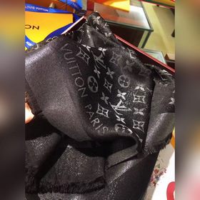 Louis Vuitton Черный серебряными нитями Классический платок с зол