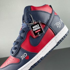 Supreme x Nike SB Dunk High Красно-синий Верхняя часть обуви вып