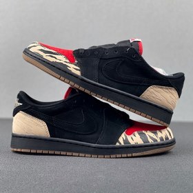 SoleFly × Air Jordan 1 Retro Low, черно-красный, с рисунком шкуры