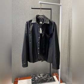 PRADA Черная блестящая нейлоновая рубашка с модным остроконечным 