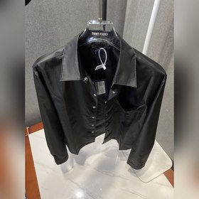 PRADA Черная блестящая нейлоновая рубашка с модным остроконечным 