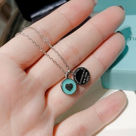Tiffany Сердцевидный круглый кулон с двумя пластинкамиз эмали из