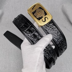 Versace ремень из кожи крокодила, черный, кожа на животе без швов
