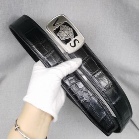 Versace ремень из кожи крокодила, черный, кожа на животе без швов