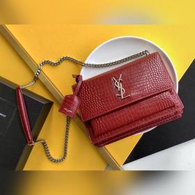 YSL Сумка с цепочкой SUNSET BAG с крокодиловым узором, большая М