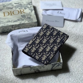 Dior Oblique синий чехол для паспортов из ткани с узором виде пер