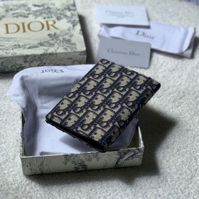 Dior Oblique синий чехол для паспортов из ткани с узором виде пер
