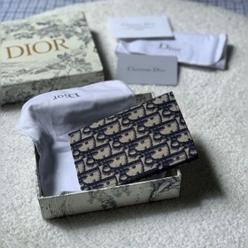 Dior Oblique синий чехол для паспортов из ткани с узором виде пер