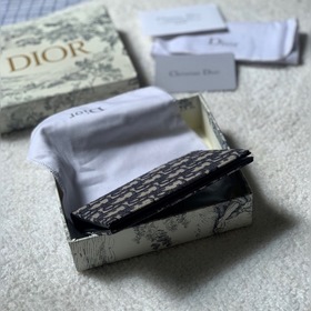 Dior Oblique синий чехол для паспортов из ткани с узором виде пер
