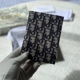 Dior Oblique синий чехол для паспортов из ткани с узором виде пер