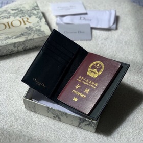 Dior Oblique синий чехол для паспортов из ткани с узором виде пер