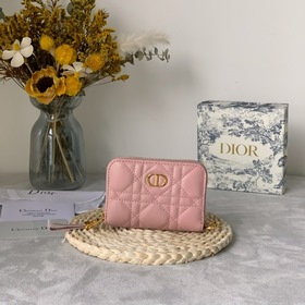 Dior Obliqu Розовый кожаный кошелек с вышитыми нитками Клатч Ар