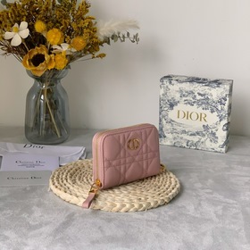 Dior Obliqu Розовый кожаный кошелек с вышитыми нитками Клатч Ар