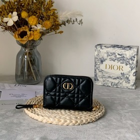 Dior Obliqu Черный кожаный кошелек с вышитыми нитками Модель： 503