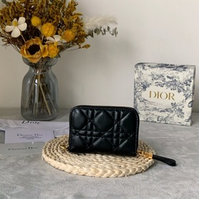 Dior Obliqu Черный кожаный кошелек с вышитыми нитками Модель： 503