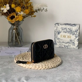 Dior Obliqu Черный кожаный кошелек с вышитыми нитками Модель： 503