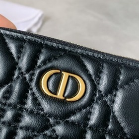 Dior Obliqu Черный кожаный кошелек с вышитыми нитками Модель： 503